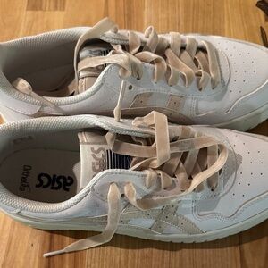 Asics White and Beige Athletic Shoes